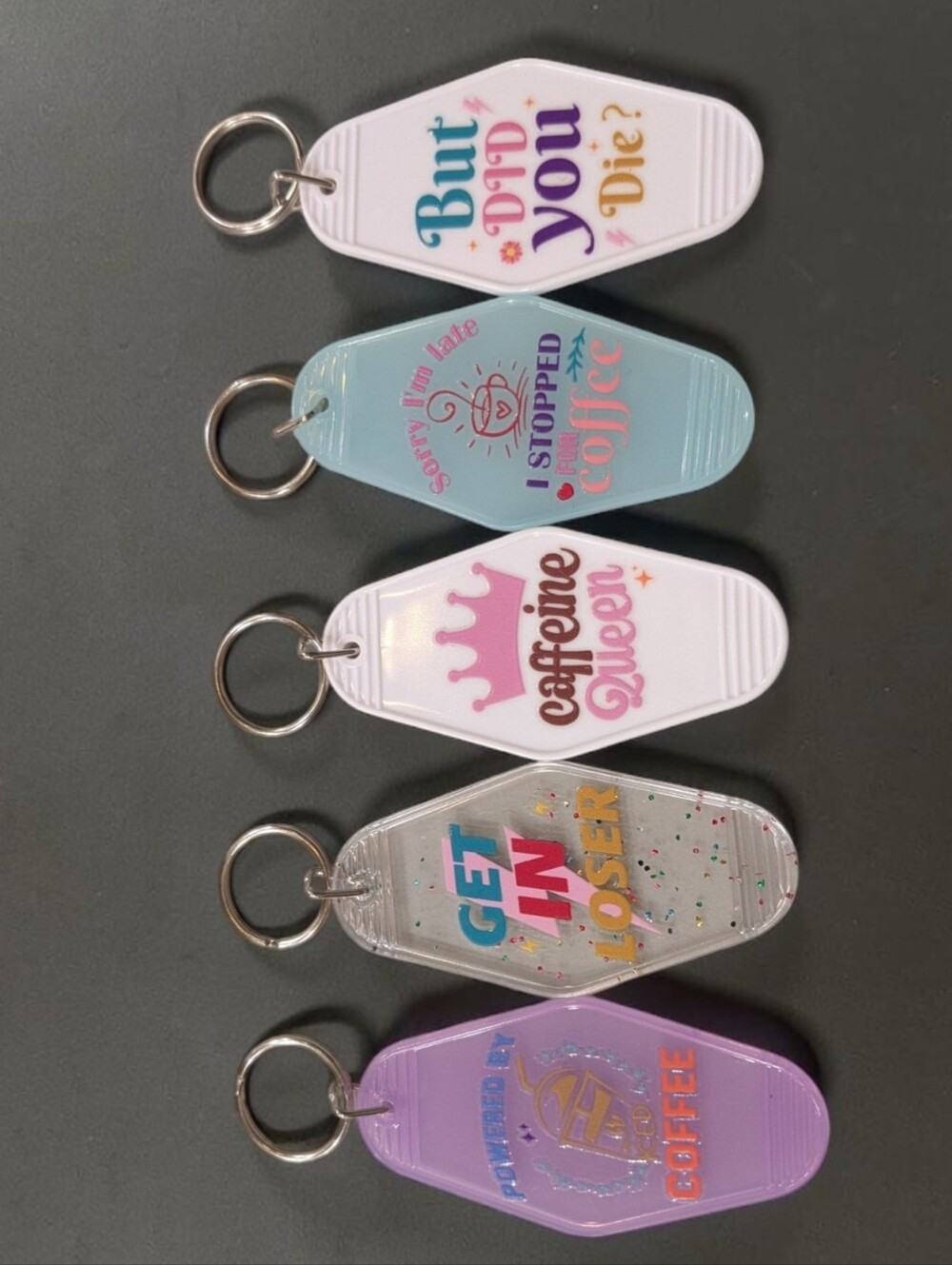 Retro Motel  Keychain Bundle | Caffeine Queen But Did You Die Funny Keyring (5)